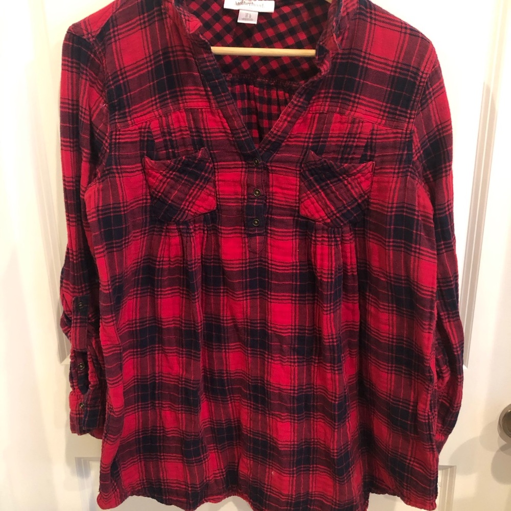 Motherhood V-neck Pullover Flannel Shirt